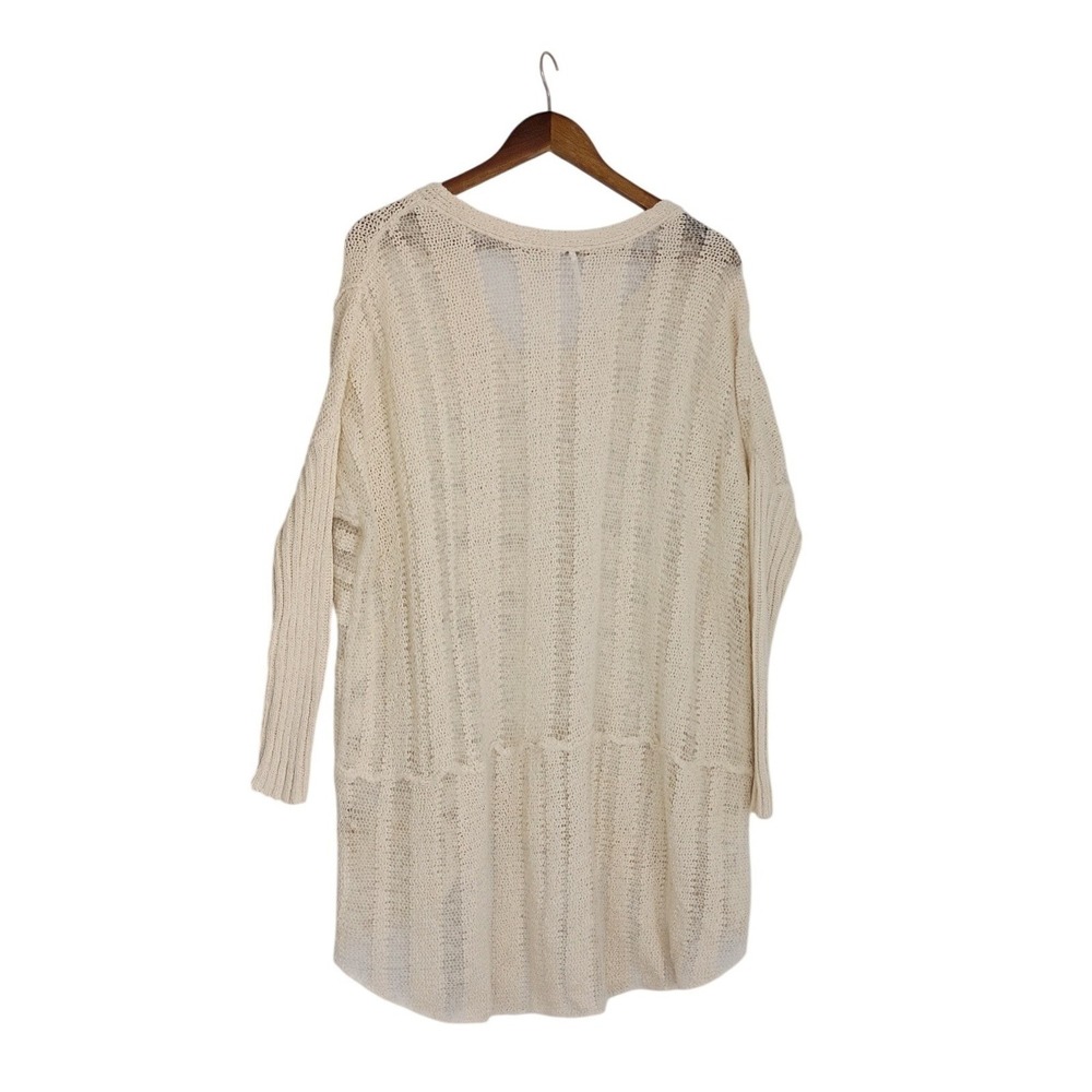 Free People Oversized Boho Open Knit Tunic Sweater Cream Striped V-Neck S/M - Picture 5 of 12